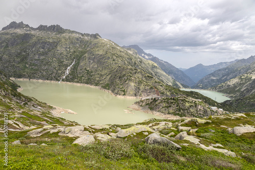 Toten Lake and Grimsel Lake at Grimsel Pass in Switzerland. It connects the Hasli valley in the Bernese Oberland with Goms in Valais