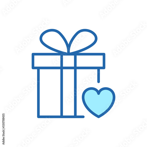 Gift Box with Ribbon Bow and Heart Line Icon. Giftbox in Donation and Charity Concept Linear Pictogram. Surprise Box for Holiday Outline Icon. Editable Stroke. Isolated Vector Illustration