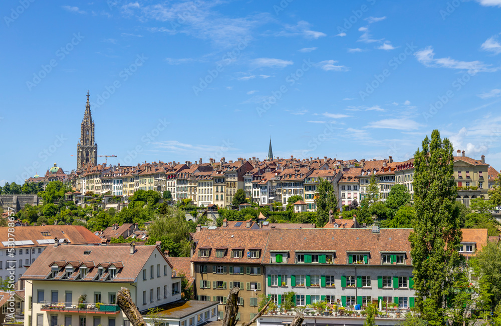 View of the roofs of the old buildings of the city, the skyline of the city of Bern, Switzerland