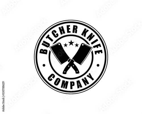 Crossed butcher knife shop symbol icon vintage logo vector