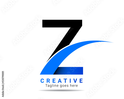 Abstract initial blue color Z letter alphabet logo. Z letter logo for company brand identity, travel, logistic, business logo template