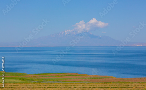 Mount Ararat, with an altitude of 5,137 meters, is the highest mountain in Turkey. Mount Ararat is at the eastern tip of Turkey, 16 kilometers west of Iran and 32 kilometers south of Armenia. photo