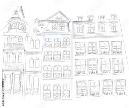 Frankfurt old town center Romerberg line art sketch Vector illustration