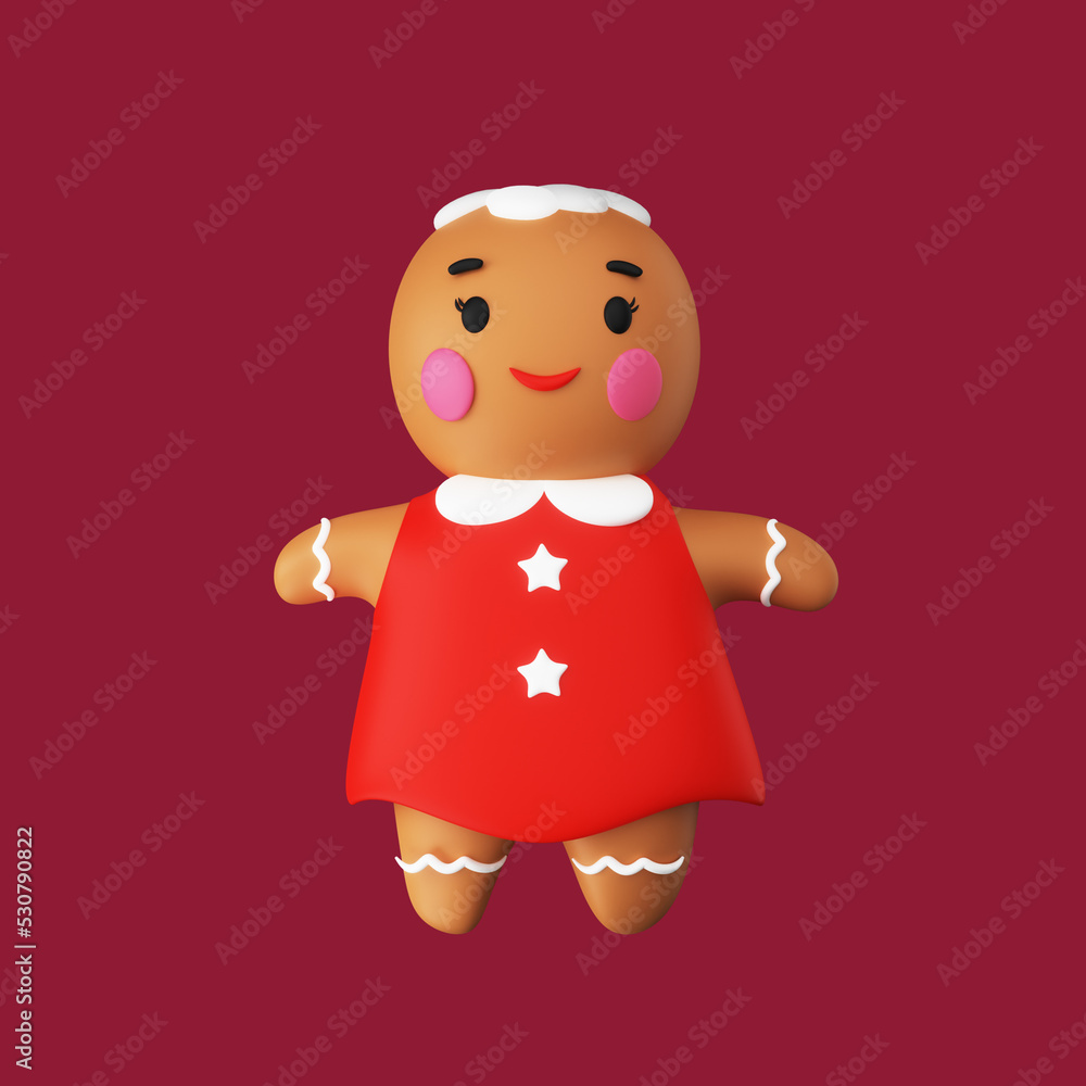 3D Render Of Smiley Gingerbread Girl For Merry Christmas Celebrations. 3D Render Of Smiley Gingerbread Girl For Merry Christmas Celebrations.