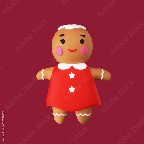 3D Render Of Smiley Gingerbread Girl For Merry Christmas Celebrations. © Abdul Qaiyoom