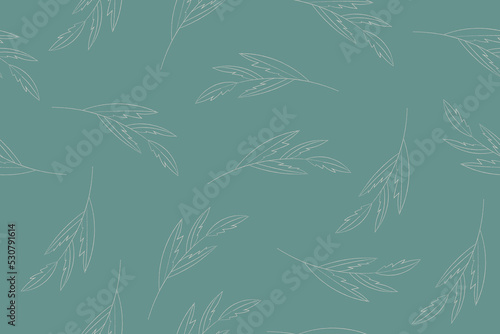 Simple retro leaves botanical seamless pattern on blue background