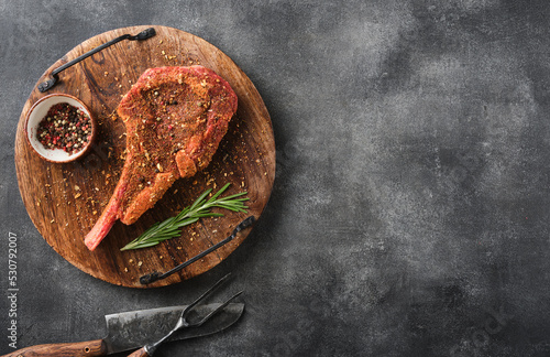 Принти на полотні Raw Tomahawk Steak in Rub Marinade for BBQ