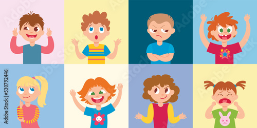 Children Emotions Square Compositions