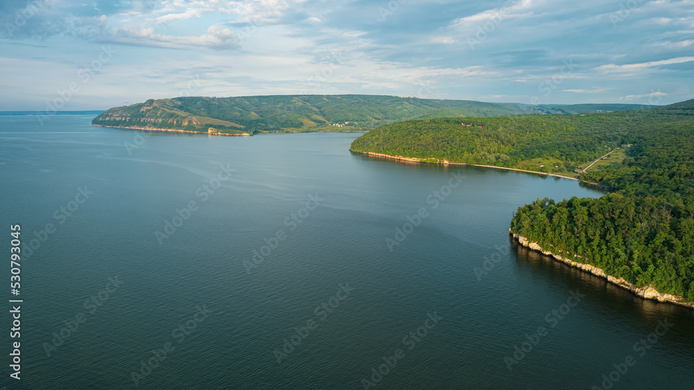 Fototapeta premium Travel to Russia, the Volga River, Central Russia, Samara Luka. Summer landscape in the Zhiguli mountains on the Volga, Russia.