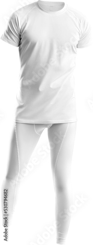White male tracksuit mockup 3D rendering, t-shirt, pants, png, isolated on background