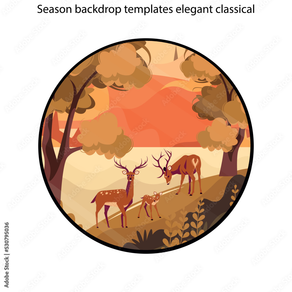 Season backdrop templates elegant classical nature scenes circles isolation sketch