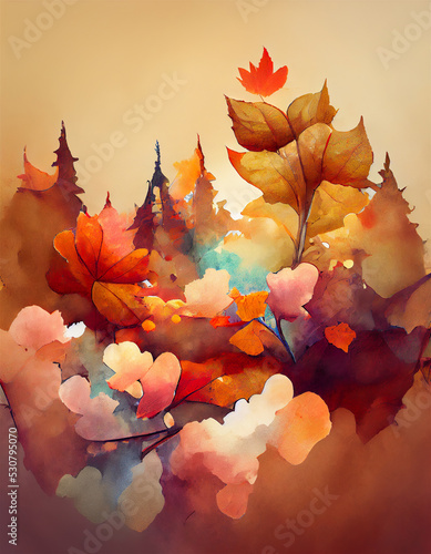 autumn cartoon scene  gift card illustration with trees and leaves
