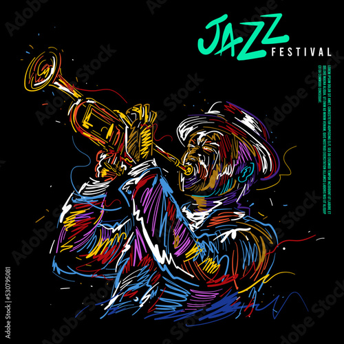 vector illustration for jazz poster. Jazz trumpet player