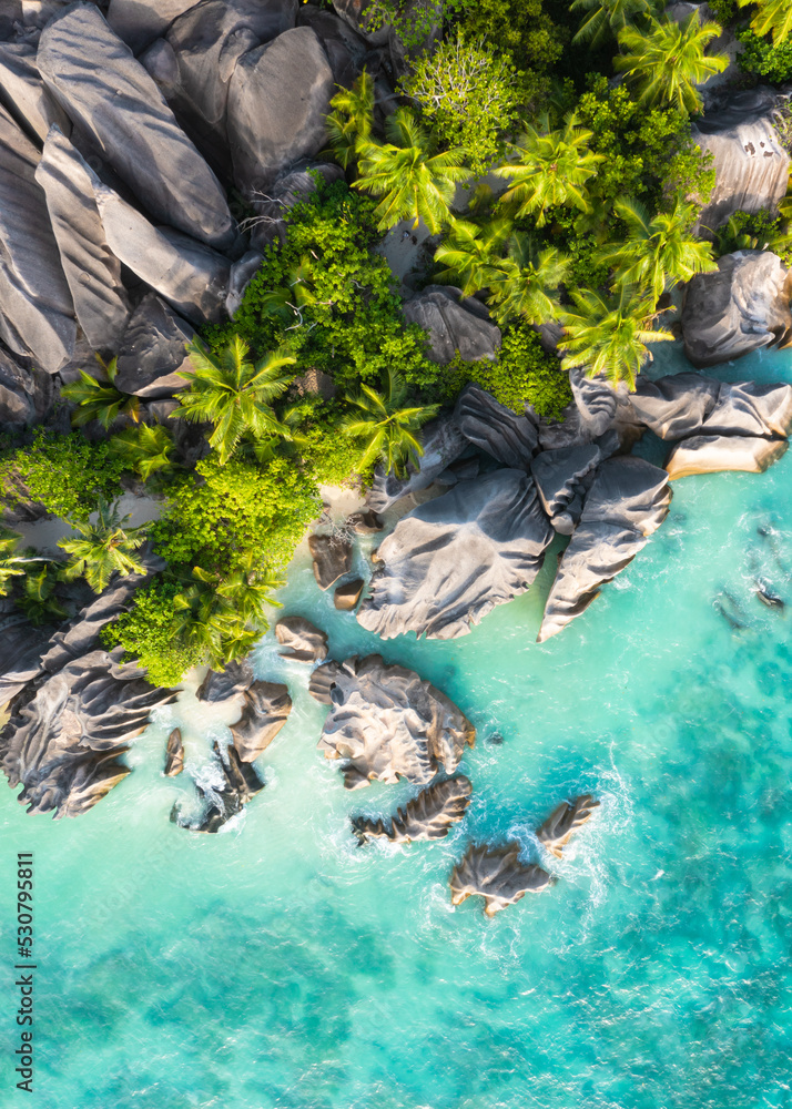 Paradise beach on the island of La Digue in the Seychelles. Anse Source D'Argent