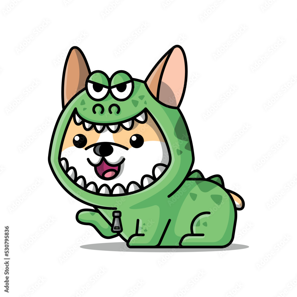 Fototapeta premium CUTE CORGI IS WEARING A MONSTER COSTUME CARTOON ILLUSTRATION