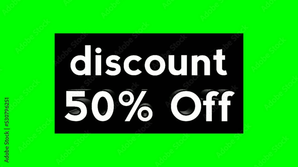 Motion graphics Discount 50% Off text in black box for business promotion advertorial concept banner video elements Motion graphics Discount 50% Off text in black box for business promotion advertorial concept banner video elements