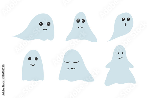 Set of six cute ghosts on a white background. vector illustration