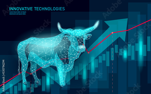 3D bull finance strategy concept. Low poly bullish business forex exchange ipo profit. Trading digital banner vector illustration