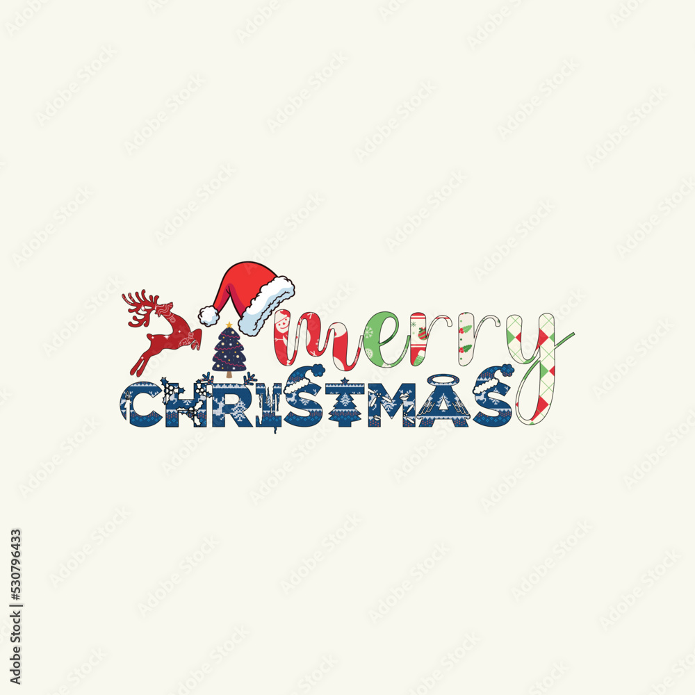 Buffalo Plaid Merry Christmas Vector illustration text on white background.White and Black Quote stock file Christmas Lettering Design Usable for banners ,gift, post card.