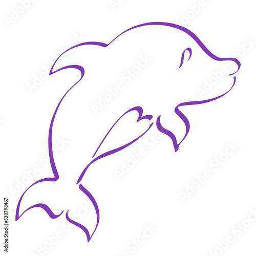 little cute lilac dolphin with a heart on his stomach, outline on a white background