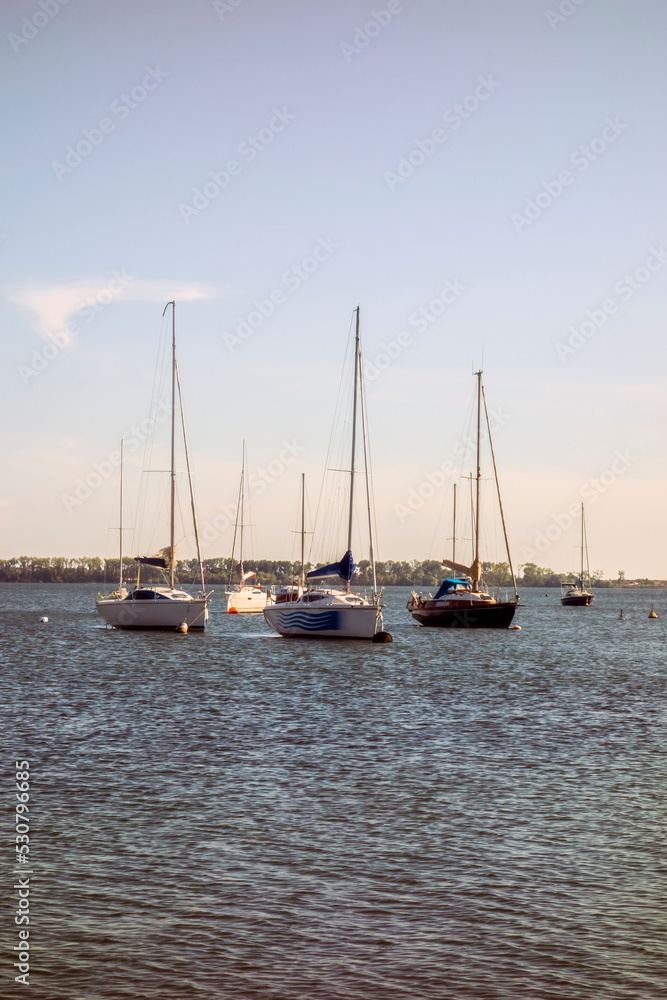 Marina of sailboats, boats and yachts in the recreation center during the summer season