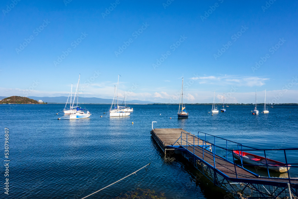 Marina of sailboats, boats and yachts in the recreation center during the summer season