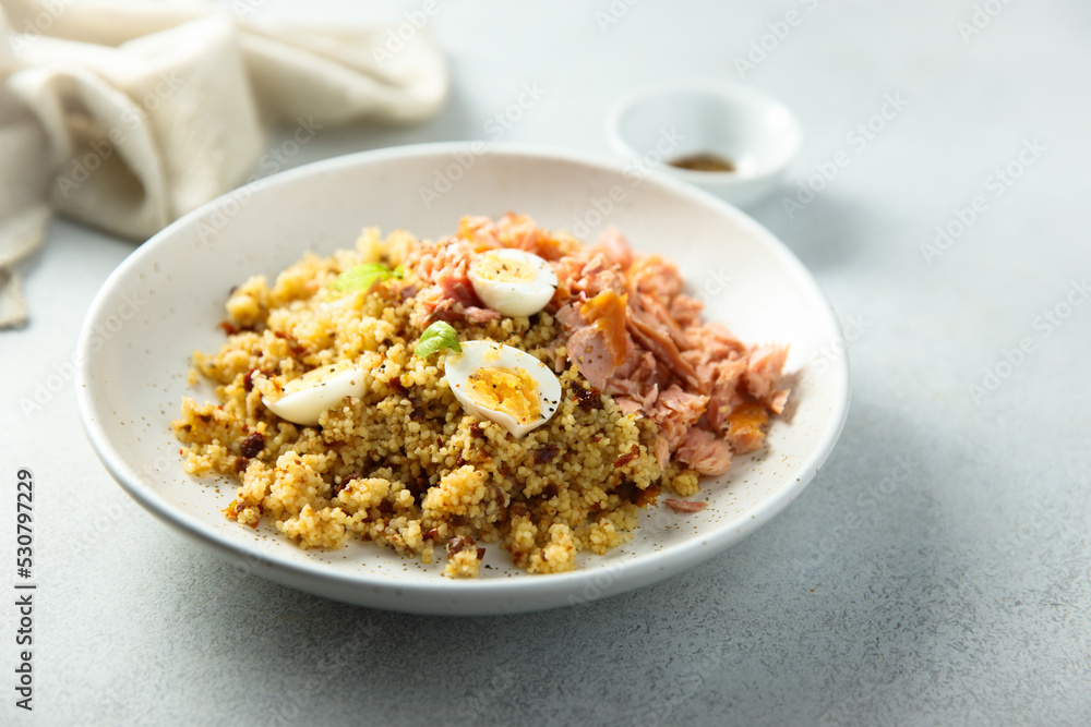 Pilau with salmon and quail eggs Pilau with salmon and quail eggs