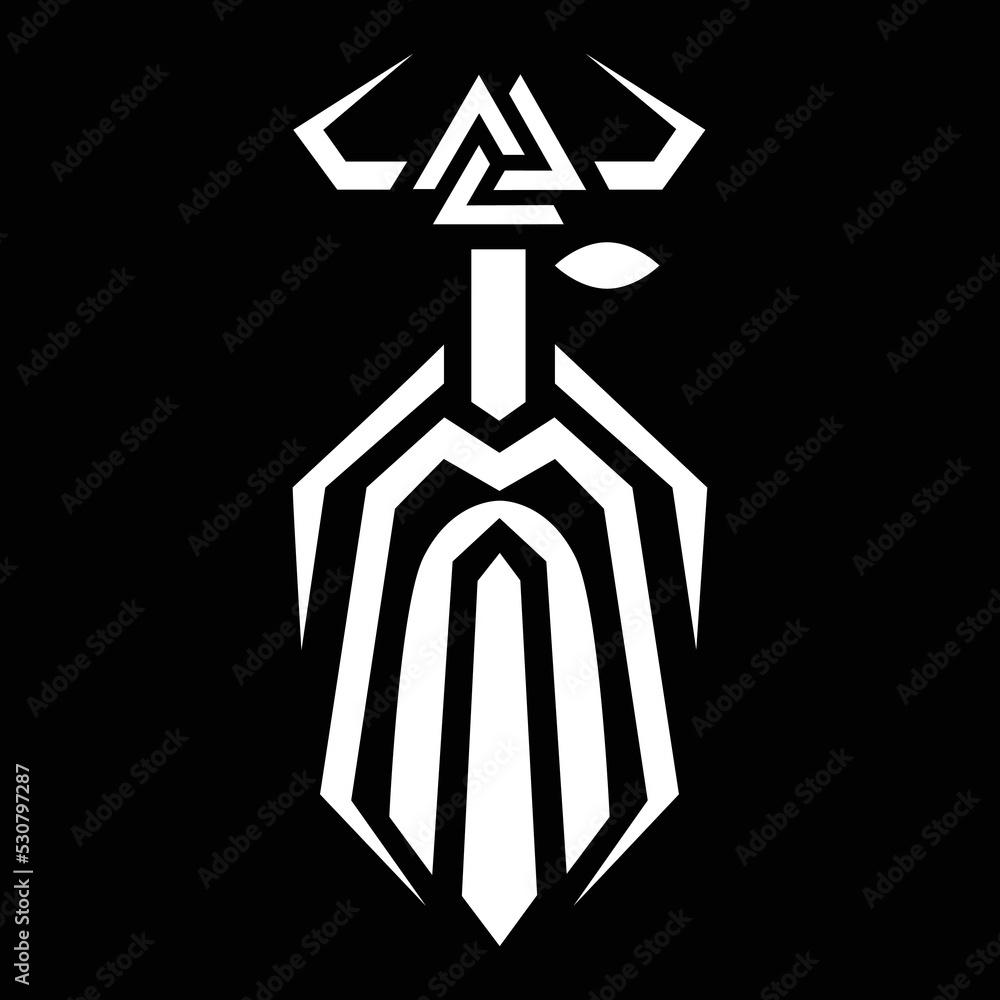 Odin, Valknut symbol, Norse mythology, vector, isolated on black background Odin, Valknut symbol, Norse mythology, vector, isolated on black background