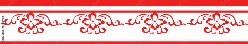 Fototapeta premium Red Chinese style tracery traditional pattern border frame