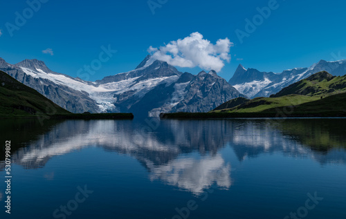 Bachalpsee lake in the Swiss Alps on a sunny summer day