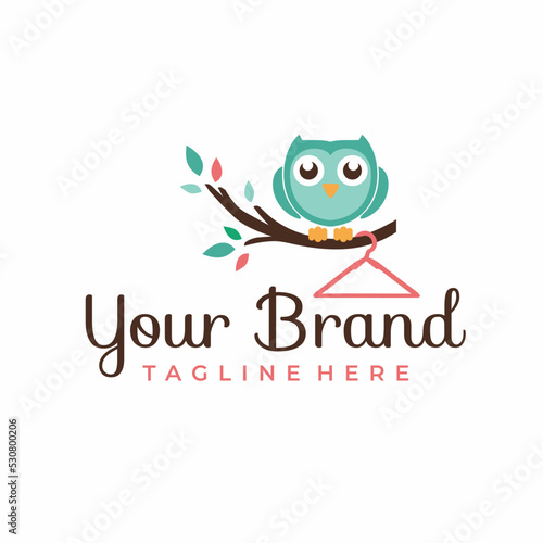 Owl Hanger on Branch Logo For Kids and baby Store Logo