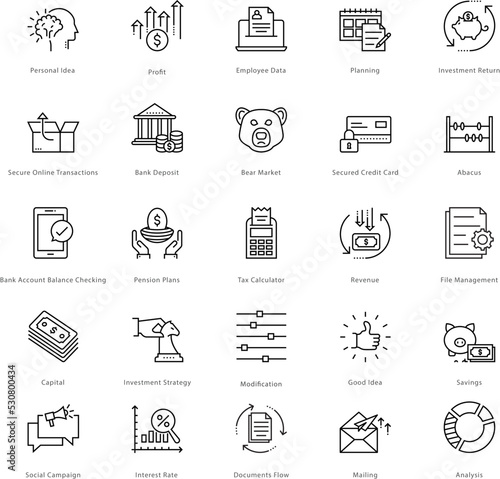 Banking and Finance Line Vector Icons 

