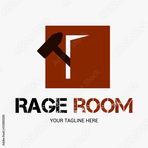 Concept of Rage room, smash stuff logo. Destruction house vector emblem.