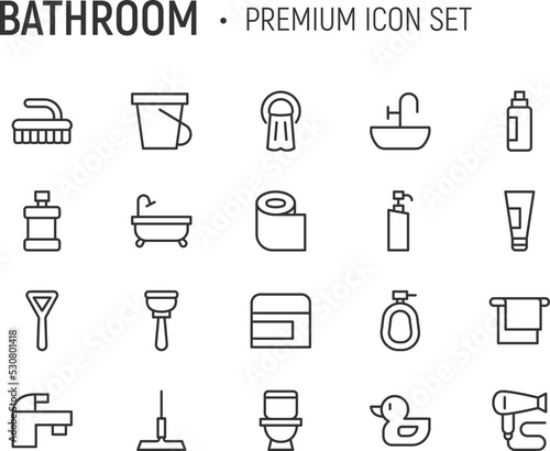 Editable vector pack of bathroom line icons.