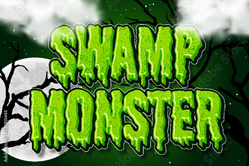 swamp monster typography lettering 3d editable text effect font style template halloween background