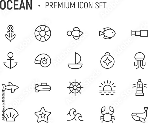 Editable vector pack of ocean line icons.