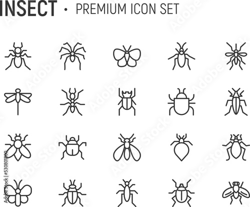 Editable vector pack of insect line icons.
