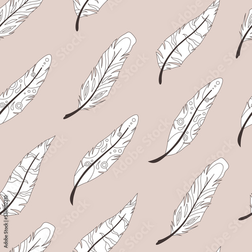 Seamless pattern with feathers. Vintage pattern 4.