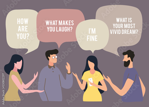 Vector illustration  social networks  flat style  news  chat  businessmen discuss social network dialogue speech bubbles