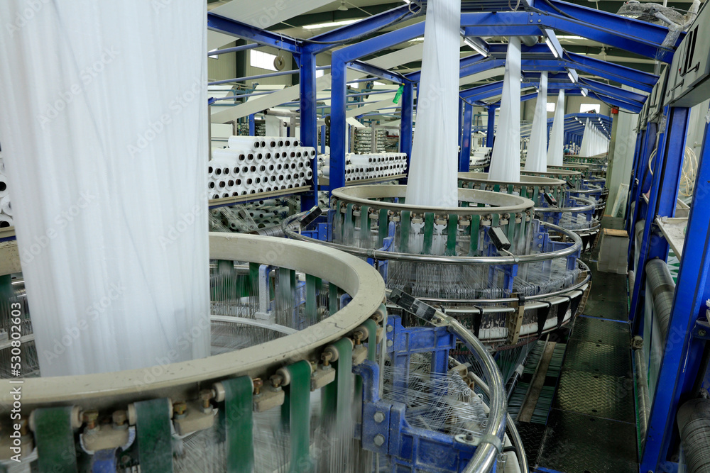 Packaging bag production workshop, A factory workshop where textile belts are produced