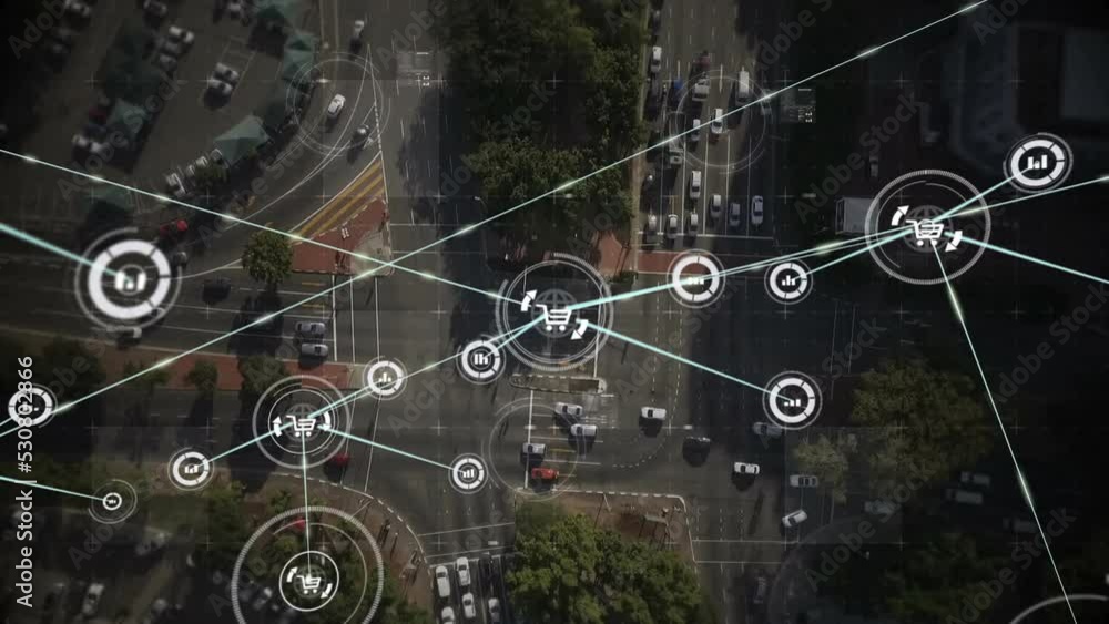 Animation of network of connections over cityscape Animation of network of connections over cityscape