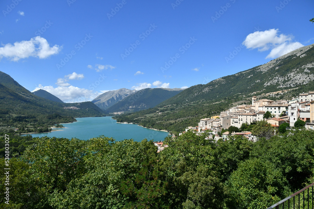 Panoramic view of Barrea, a village in abruzzo region in Italy.