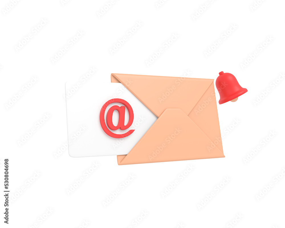 Mail and message with notification alert 3D icon. New mail notification. New message notification. letter in opened envelope . 3D bell icon with envelope and letter. In transparent png Mail and message with notification alert 3D icon. New mail notification. New message notification. letter in opened envelope . 3D bell icon with envelope and letter. In transparent png