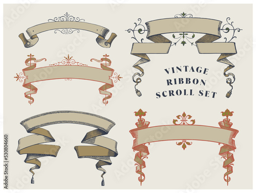 Vintage ribbon banners set. Isolated. Vector illustration. For use as an announcement, celebration menu design and title design.
