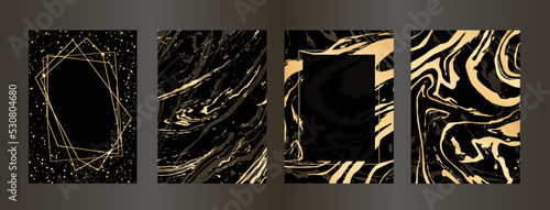 Modern vector cover design set. Prestigious background with abstract gold line pattern. Luxury elegant template for design menu, invitation, brochure, flyer layout, presentation.