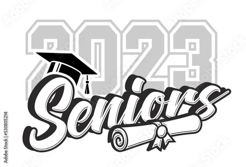 2023 class graduate. The concept of decorate congratulation for school graduates. Design for t-shirt, flyer, invitation, greeting card. Illustration, vector