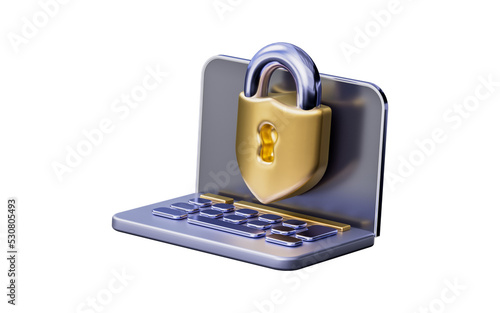 laptop sign with padlock on dark background 3d render concept for computer protection