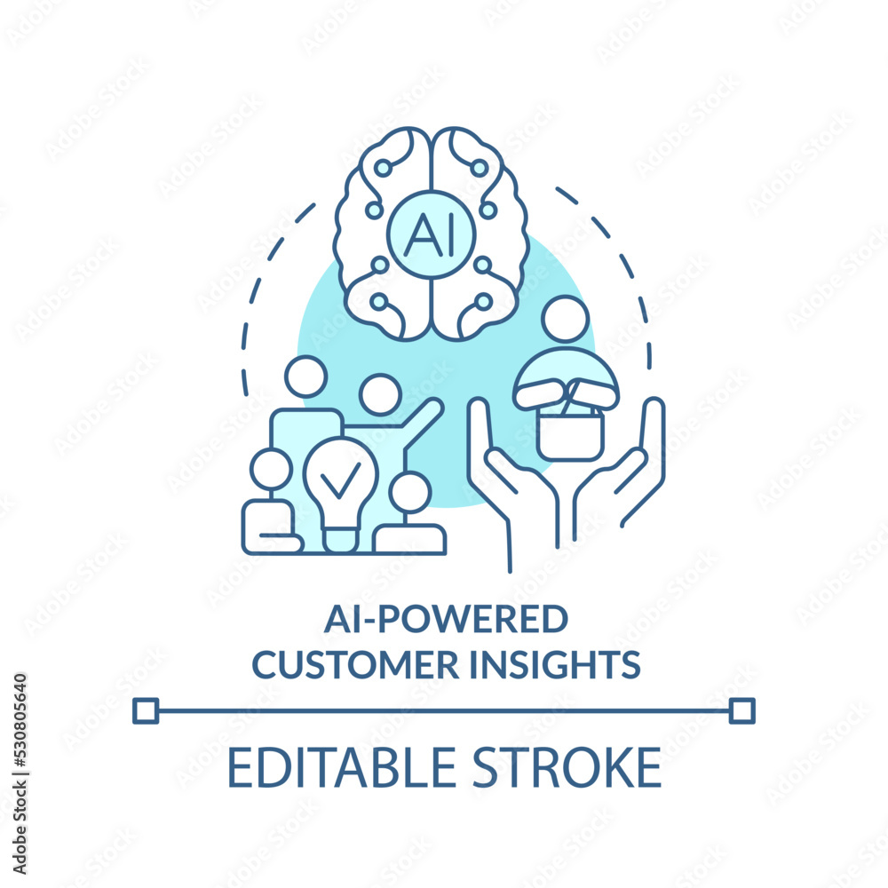 AI powered customer insights turquoise concept icon. Technology in marketing abstract idea thin line illustration. Isolated outline drawing. Editable stroke. Arial, Myriad Pro-Bold fonts used AI powered customer insights turquoise concept icon. Technology in marketing abstract idea thin line illustration. Isolated outline drawing. Editable stroke. Arial, Myriad Pro-Bold fonts used
