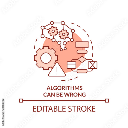 Algorithms can be wrong orange concept icon. Drawback of AI marketing abstract idea thin line illustration. Isolated outline drawing. Editable stroke. Arial, Myriad Pro-Bold fonts used