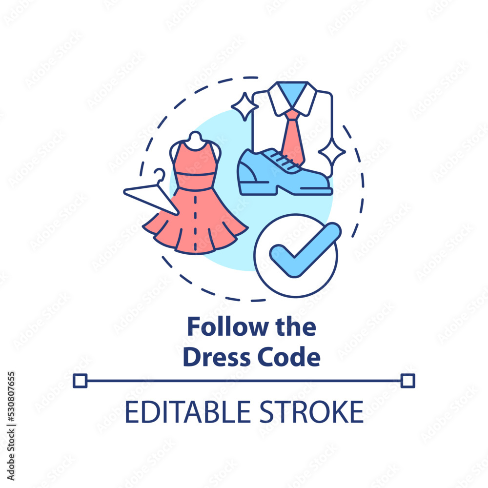 Follow dress code concept icon. Common business event etiquette rule abstract idea thin line illustration. Isolated outline drawing. Editable stroke. Arial, Myriad Pro-Bold fonts used